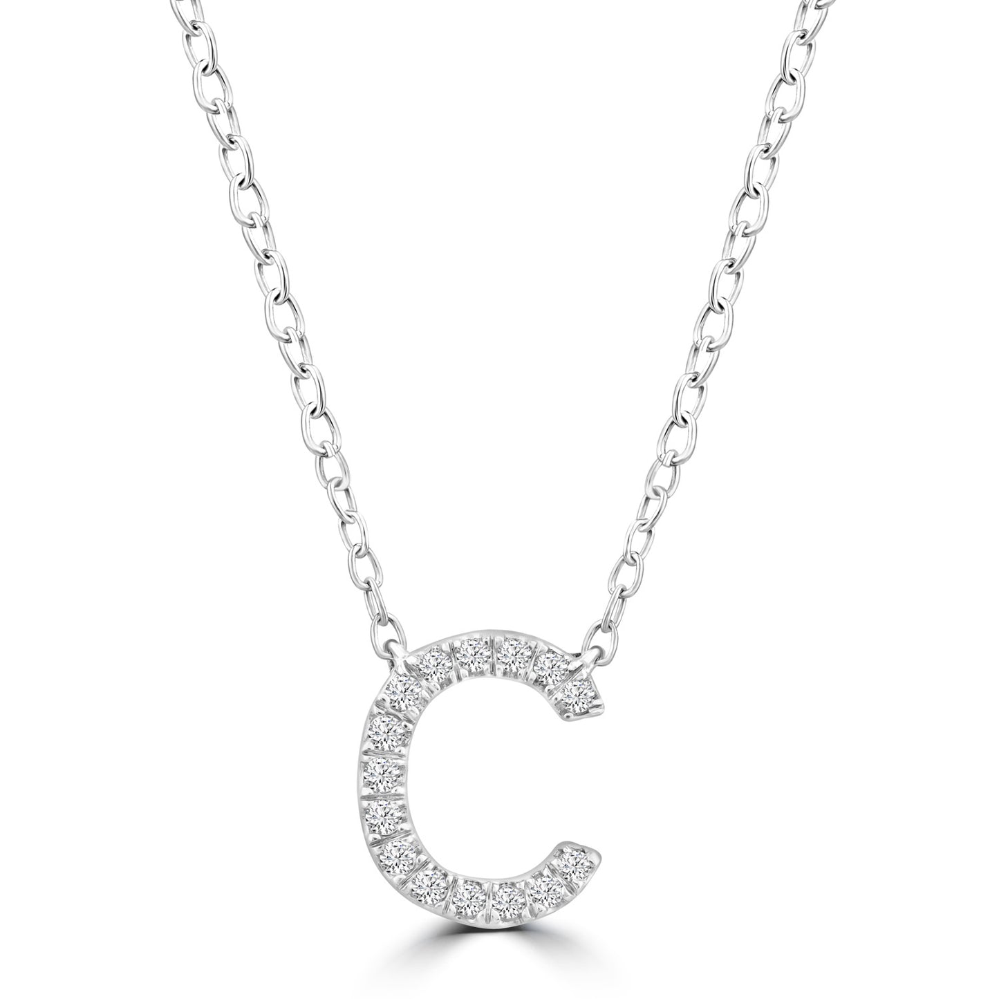 White Gold Petite Diamond Initial Necklace