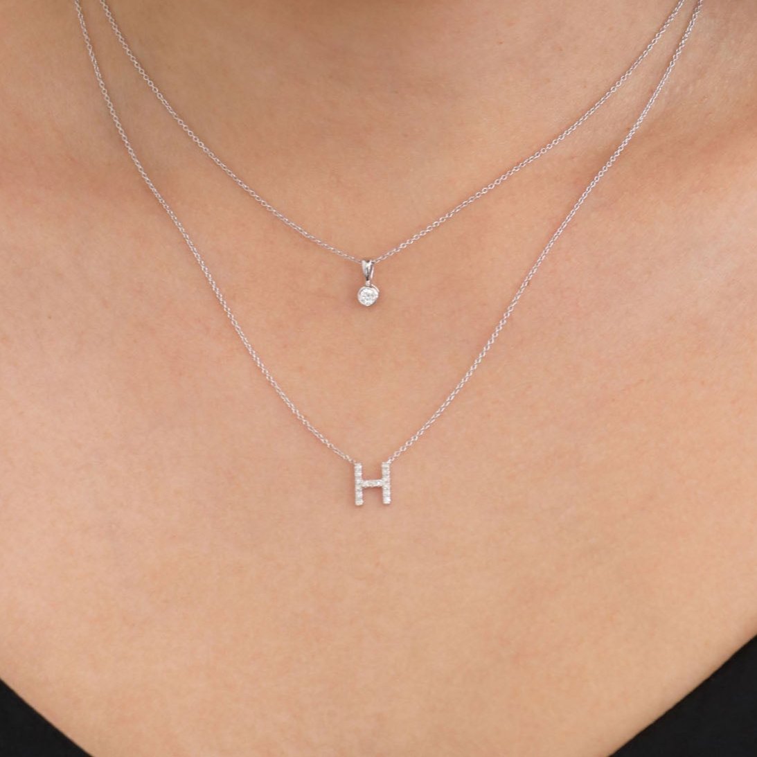 White Gold Petite Diamond Initial Necklace