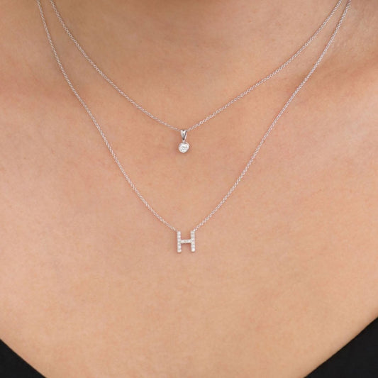 White Gold Petite Diamond Initial Necklace