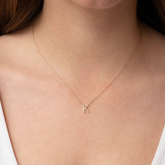 Yellow Gold Petite Diamond Initial Necklace