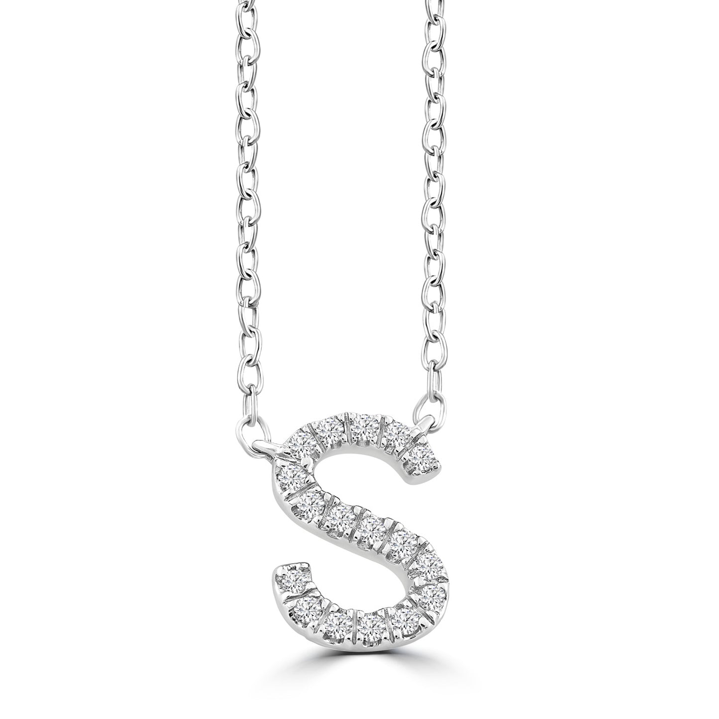 White Gold Petite Diamond Initial Necklace